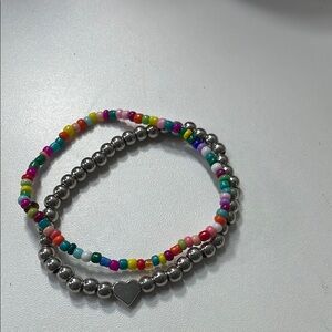 Multicolor Beaded Bracelet Duo with Heart Charm